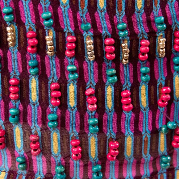 Anthropologie Silk Top 6 Silk Floral Beaded Blouse Purple Nanette Lepore - Picture 7 of 10